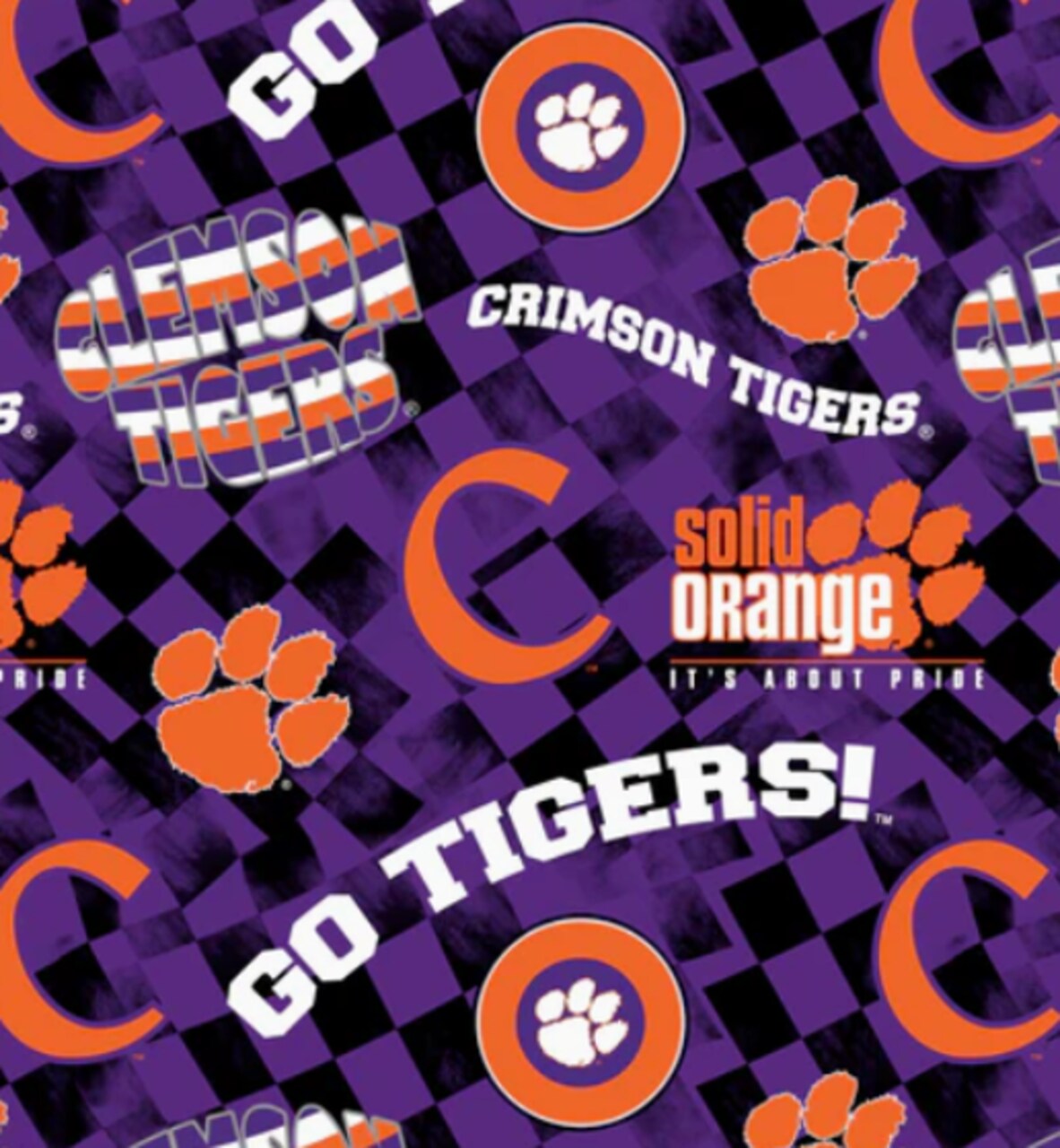 Licensed NCAA Clemson University Check Allover Cotton Fabric by the Yard